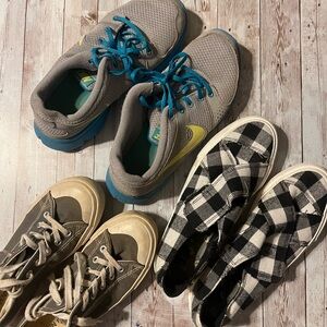 Nike Sneakers and Plaid Slip-Ons